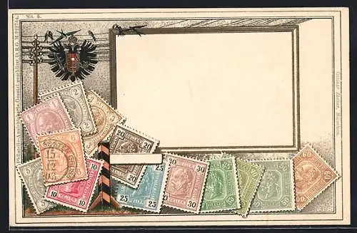 AK Österreich, Briefmarken und Wappen