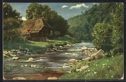 Künstler-AK H. Hoffmann: Schwarzwaldhof an der Guttach