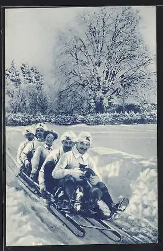 AK Fünferbob bei der Abfahrt im Winter