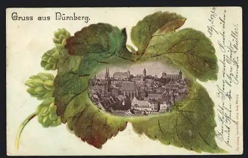 Passepartout-Lithographie Nürnberg, Teilansicht im Hopfenblatt
