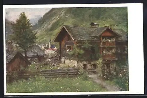 Künstler-AK Bad Hofgastein, Hundsdorf, Ortspartie