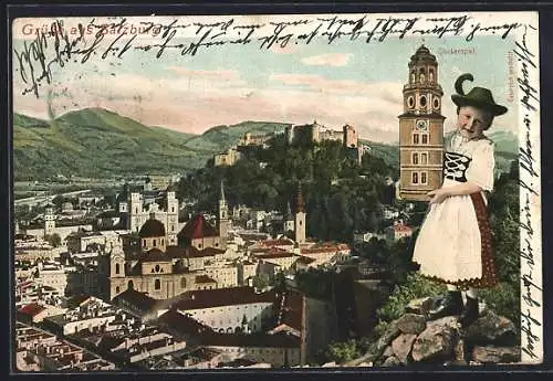 AK Salzburg, Ortsansicht mit Glockenspiel