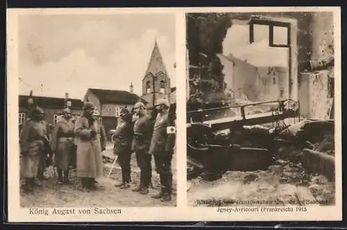 AK Igney-Avricourt, König August von Sachsen beim Truppenbesuch, Wirkung einer franz. Granate im Bahnhof