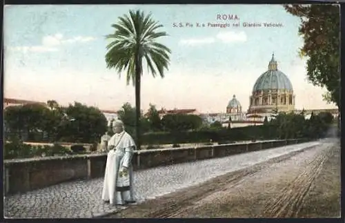 AK Papst Pius X. beim Spaziergang am Vatikan