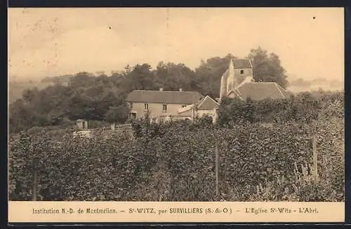 AK Saint-Witz, L`Église et l`Abri entourés de verdure