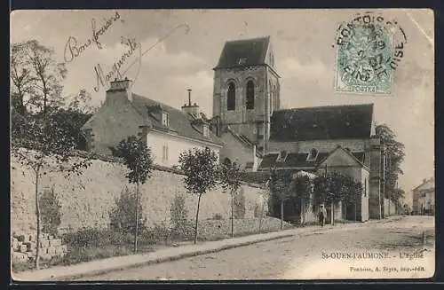 AK Saint-Ouen-l`Aumône, L`église et rue bordée d`arbres