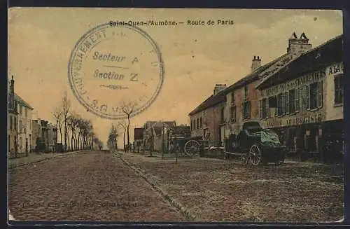 AK Saint-Ouen-l`Aumône, Route de Paris avec charrettes et bâtiments historiques