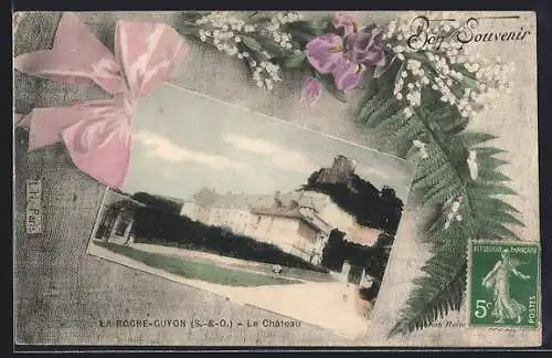 AK La Roche-Guyon, Le Château avec décoration florale en souvenir