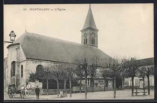 AK Montmagny, L`Église et scène de rue avec calèche et passants