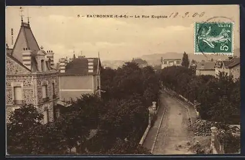 AK Eaubonne, La Rue Eugénie avec vue sur les maisons et la végétation environnante