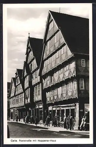 AK Celle, Poststrasse mit Hoppener-Haus
