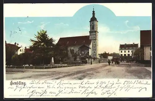 AK München-Sendling, Partie vor der Kirche