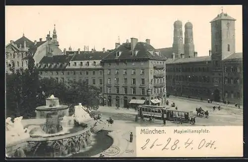 AK München, Maximiliansplatz mit Strassenbahn