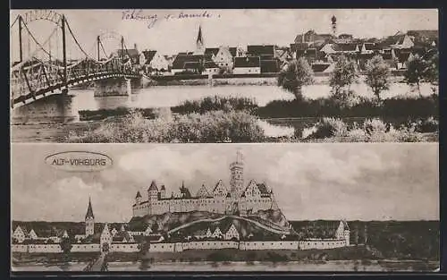 AK Vohburg, Totale des Ortes, Blick zur Burg