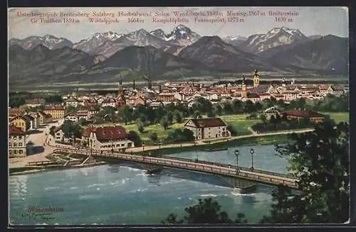 AK Rosenheim / Bayern, Panorama gegen Alpenkette