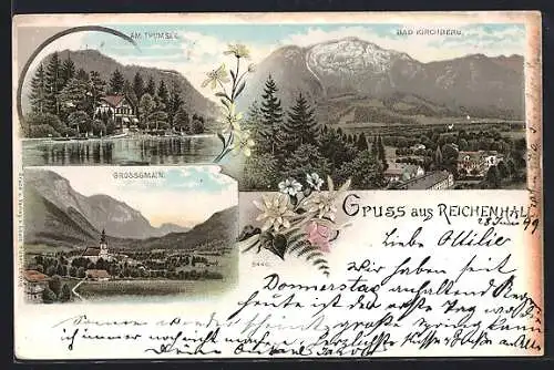 AK Reichenhall, Blick auf Bad Kirchberg, Partie am Thumersee, Ansicht von Grossgmain