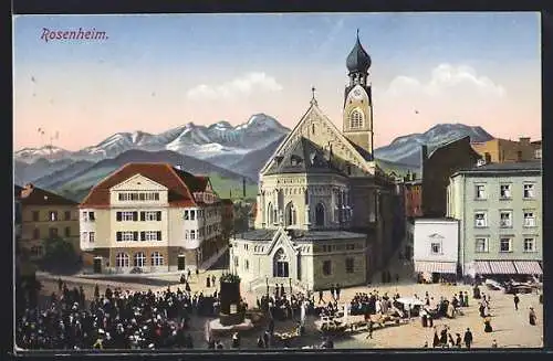 AK Rosenheim / Bayern, Teilansicht mit Kirche