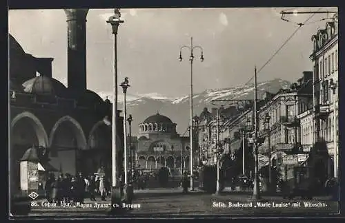 AK Sofia, Boulevard Marie Louise mit Witoscha, Strassenbahn
