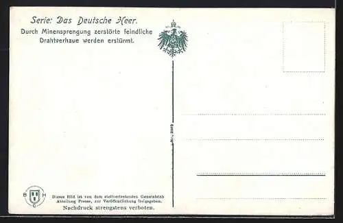 AK Das Deutsche Heer, Durch Minensprengung zerstörte feindliche Drahtverhaue werden erstürmt