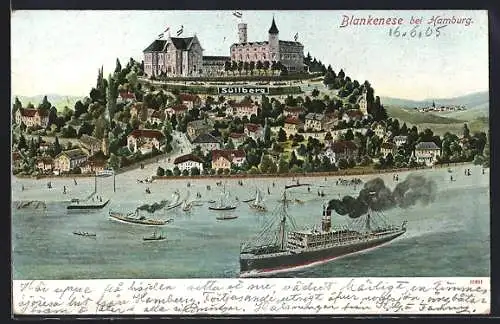 AK Hamburg-Blankenese, Blick auf den Süllberg und Umgebung mit Schiffen