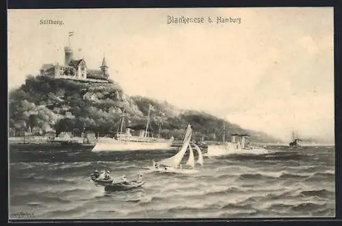 AK Blankenese b. Hamburg, Süllberg mit Dampfern