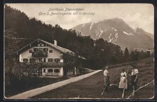 AK Gern / Berchtesgaden, Landhaus Brunnerlehen mit Untersberg