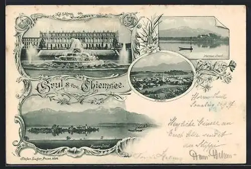 AK Prien am Chiemsee, Ortsansicht, Frauen-Insel, Herren-Insel