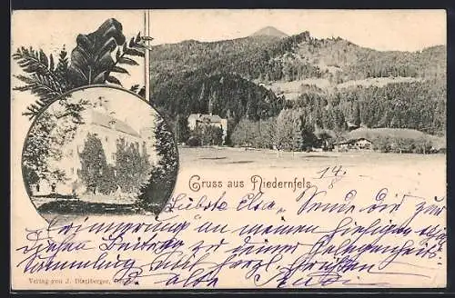 AK Niedernfels, Ortsansicht mit Bergpanorama