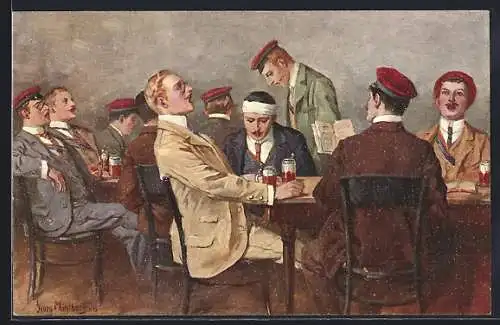 Künstler-AK Georg Mühlberg: Studenten bei Bier und Gesang auf der Kneipe