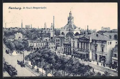 AK Hamburg-St. Pauli, Reeperbahn mit Elbschloss-Bräu, Strassenbahn