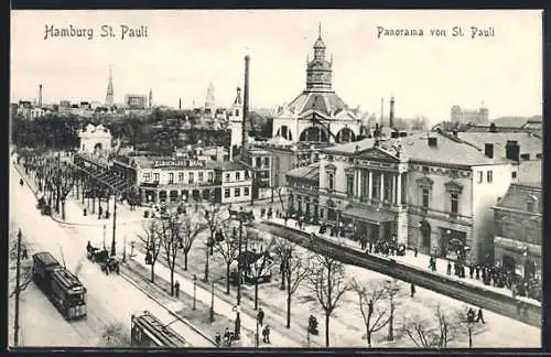 AK Hamburg-St. Pauli, Panorama von St. Pauli, Strassenbahn, Elbschloss Bräu