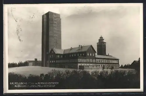 AK Gr. Feldberg / Taunus, Ansicht m. Fernsehsender, Aussichtsturm u. Feldberghof
