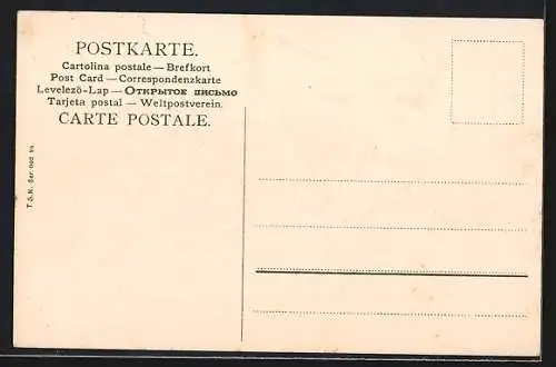 Künstler-AK Jagdgesellschaft mit Hund auf Parforcejagd