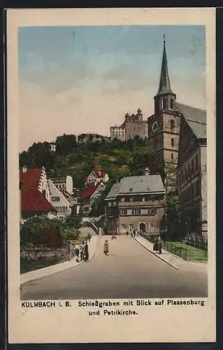 AK Kulmbach i. B., Schiessgraben mit Blick auf Plassenburg und Petrikirche