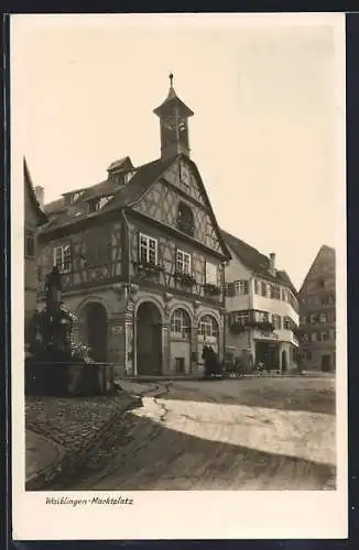 AK Waiblingen, Marktplatz mit Brunnen
