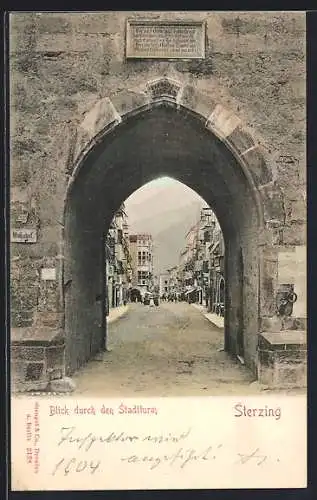 AK Sterzing, Strassenblick durch den Stadtturm