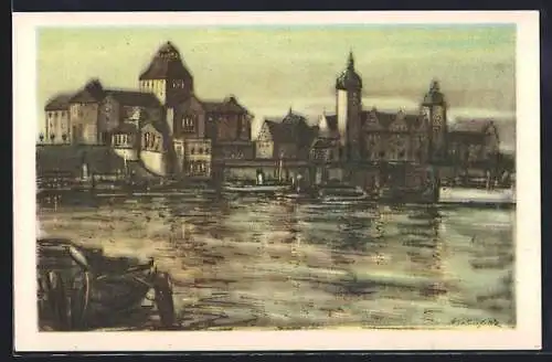 Künstler-AK Stettin, Hakenterrasse an der Oder