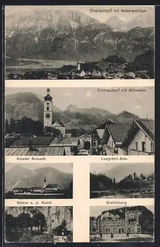 AK Oberaudorf, Grafenburg, Kloster Reisach, Weber a. d. Wand, Luegstein See, Ortsansicht mit Brünstein