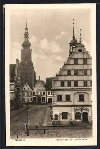 AK Greifswald, Rathausgiebel & Nicolaikirche