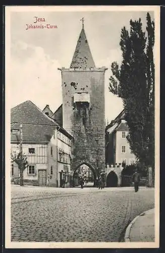 AK Jena, Johannis-Turm mit Strassenpartie