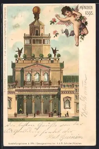 Lithographie München, Kraft-Arbeitsmaschinen-Ausstellung 1898, Mittelbau