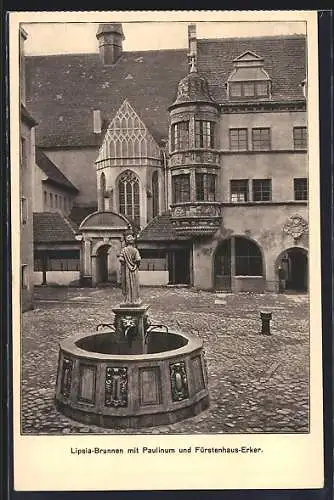 AK Leipzig, Int. Baufach-Ausstellung 1913, Lipsia-Brunnen mit Paulinum und Fürstenhaus-Erker