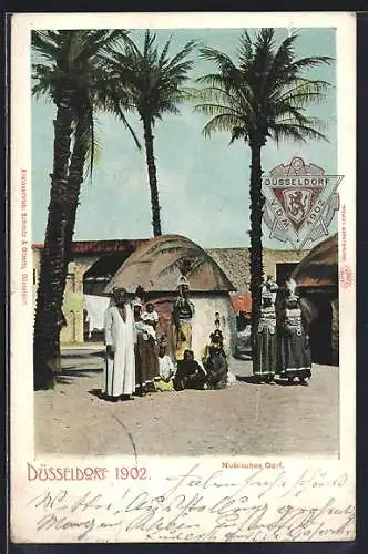 AK Düsseldorf, Industrie- & Gewerbe-Ausstellung 1902, Nubisches Dorf, Völkerschau
