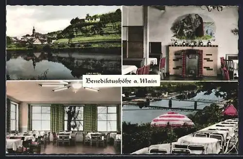 AK Retzbach / Main, Gasthaus Benediktushöhe, Innenansicht, Terrasse