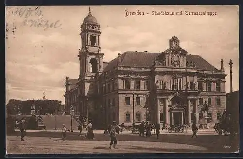 AK Dresden, Freitreppe der Brühl`schen Terrasse mit Ständehaus