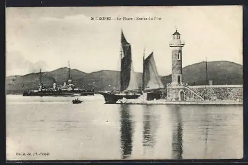 AK St-Tropez, Le Phare, Entrée du Port, Leuchtturm, Dampfer, Segelboot