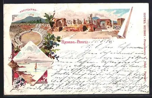 Lithographie Pompei, Anfiteatro, Tempio di Giove