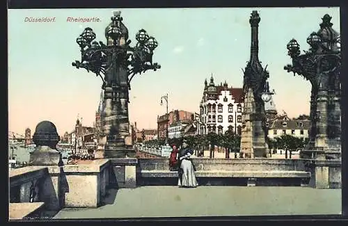 AK Düsseldorf, Rheinpartie mit Mutter und Kind