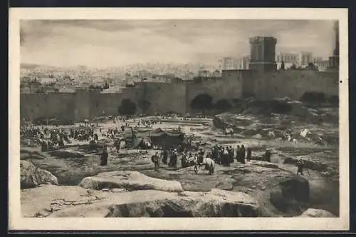 AK Einsiedeln, Panorama Kreuzigung Christi, Jerusalem mit dem herodianischen Königspalast