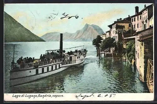 AK Gandria, Lago di Lugano, Blick zum See mit Dampfer